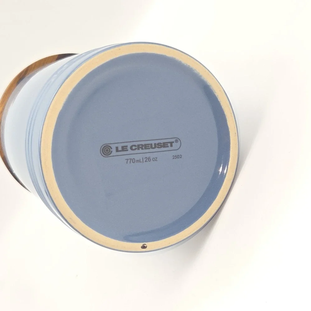 Le Creuset Chambray 26oz Stoneware Canister Wooden Lid Set x2 New Factory Second